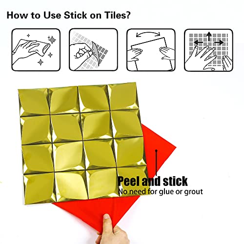 Kasaro 10-Piece Peel And Stick Tile Backsplash, 3D Stainless Steel Tile For Kitchen Wall, Metal Mosaic Tiles, Decorative Self Adhesive Wall Tiles For Living Room, Bathroom, Gold #TOP4