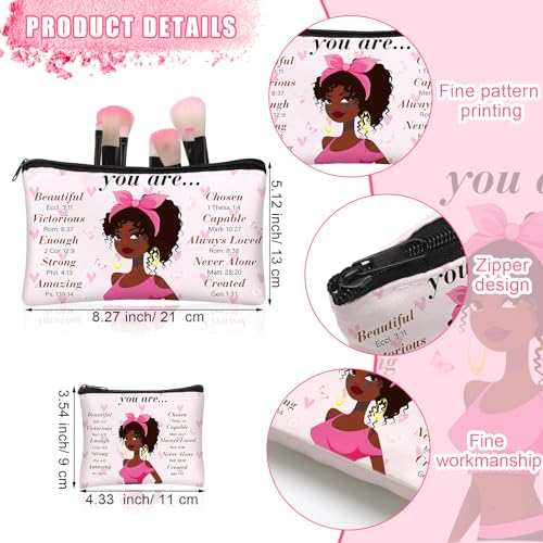 Silkfly 12 Pcs African American Cosmetic Bag for Women Bulk Christian Inspirational Gift Makeup Bag for Black Women Afro Queen Zipper Travel Pouch Purses Toiletry Organizer for Mother Day(Novel)2