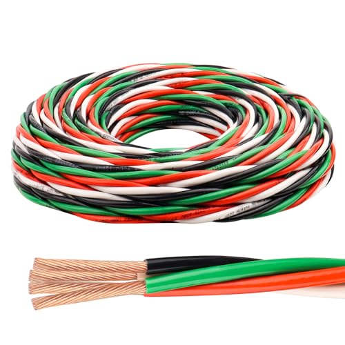 Image of THHN Wire 12 Gauge 10 FT 4 Conductors Copper Wire Black Red White Green, 12 /3 AWG Copper Wire with Ground 600V Building Wire Nylon Jacket for Residential, CNC, Ground, Industrial