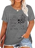 Plus Size I Like Murder Shows T-Shirt Women Novelty Halloween Horror Shirt Skull Casual Graphic Tees Tops (3XL, Gray)