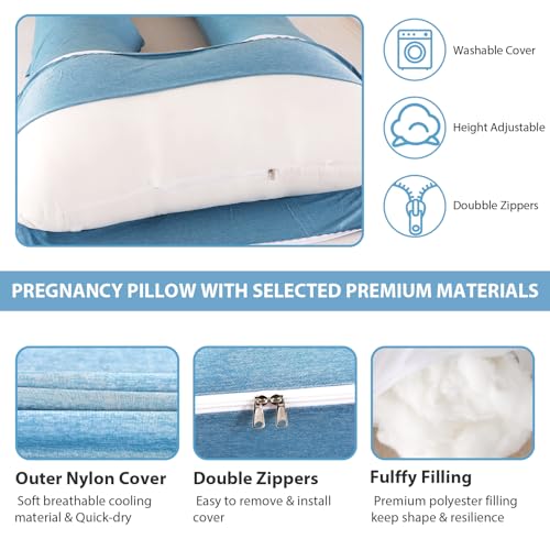 Image of Amagoing Cooling Pregnancy Pillow for Sleeping, U Shaped Maternity Full Body Pillow for Women with Hip, Leg, Back Pain Support, Removable Cooling Cover Included (Light Blue)