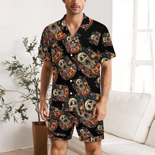 Halloween Ghostface Mens Pajamas Set Short Sleeve Sleepwear Summer Pjs Sets 2 Piece Loungewear Nightwear2