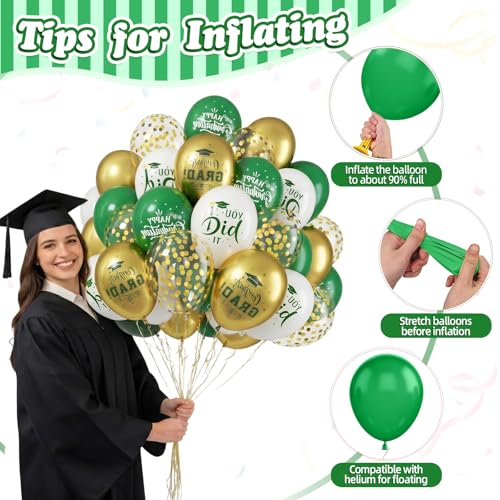 Image of Graduation Balloons, 50 Pcs Green Gold for Class of 2026 Grad Party Decor