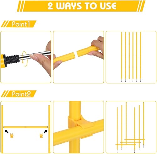 Miniatura 4 de Equipo de entrenamiento de bastones de agilidad incluye 6 postes de agilidad, 6 obstáculos de salto, escalera de agilidad, 12 conos de fútbol, 1
