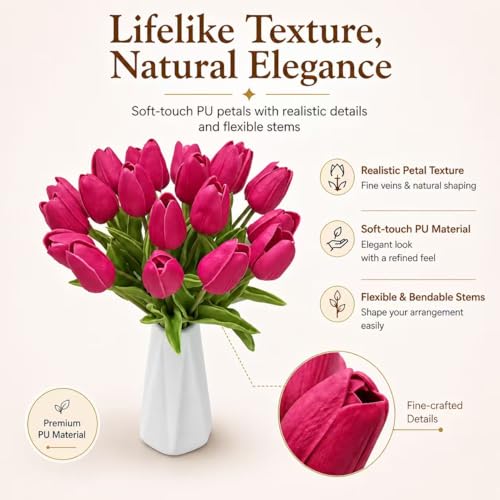 Image of Mandy's 20pcs Artificial Hot Pink Tulips