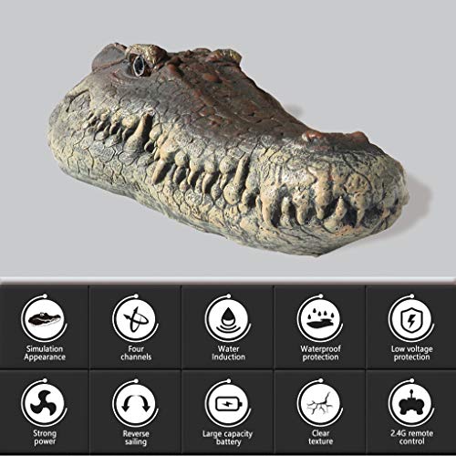 BBTshop Remote Control Crocodile Head Floating RC Boat, 2.4G Remote Control Electric Racing Boat with Simulation Crocodile Head Spoof Toy, Fake Alligator Head Decoy for Pool, Pond, Garden (B)