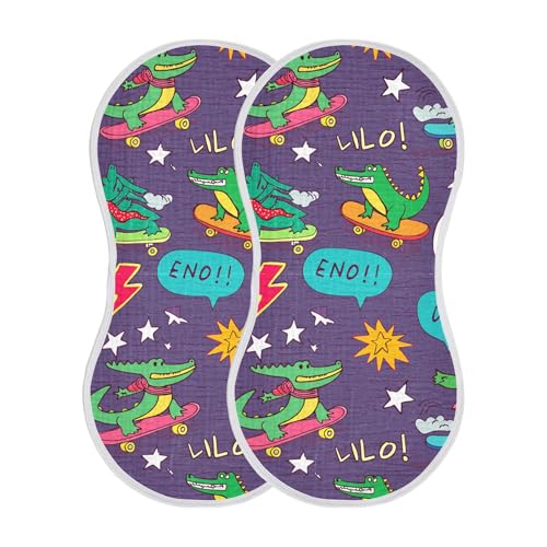 xigua Crocodiles Muslin Baby Burp Cloths Set of 2, Super Soft & Absorbent Burping Rags, Cotton Burp Clothes Shower Gift for Newborn, Baby Girls and Boys2