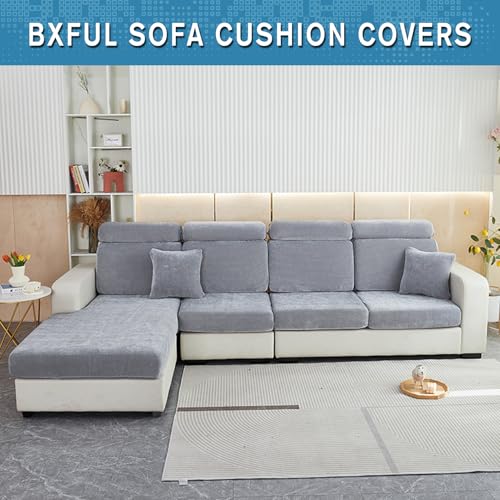 Sofa Seat Cushion Covers, Chenille Sofa Cushion Slipcovers, High Stretch Couch Cushion Covers Replacement Non Slip Furniture Slipcover with Elastic Bottom (Large 1-Seater,Grey) - Image 4