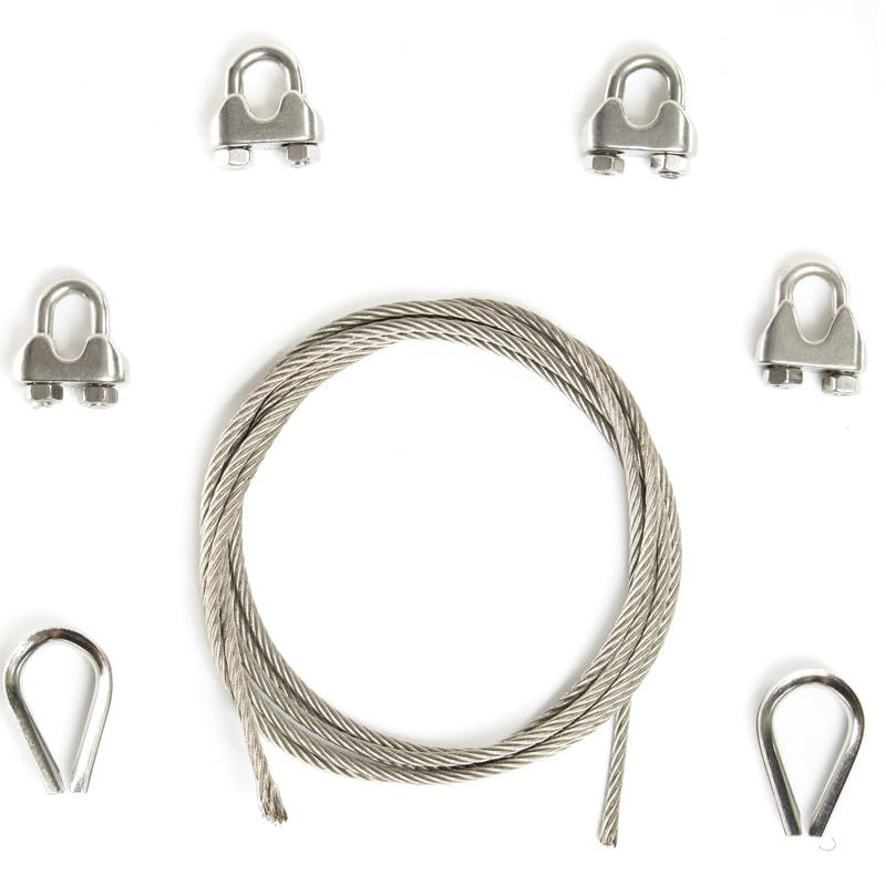Cave Acciaio Inox 8mm Diametro 50m Lunghezza - Set di Cavo Acciaio Inox con 4 Morsetti e 2 Redance – Cavi Acciaio Inox – Kit Fune Acciaio Inossidabile - Fune in Acciaio per Esterni