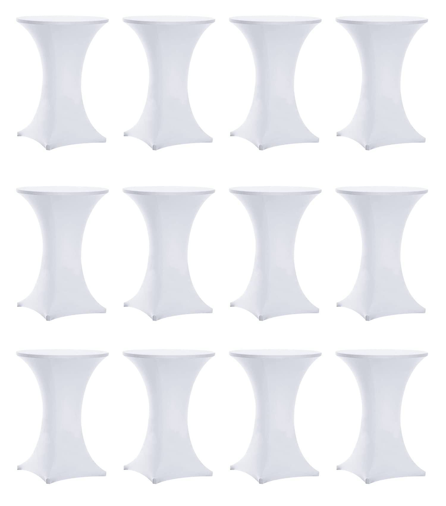 Tina's 12 Pack 32x43 Inch Highboy Spandex Cocktail Table Cover White, Fitted Stretch Cocktail Tablecloth for Round Tables (12PC 32x43 White)