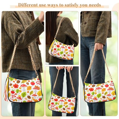 Shoulder Bags for Women Colorful Autumn Leaves Tote HandBag Shoulder Bags purse with Chain Zipper Closure3