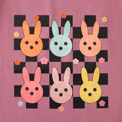 Image of SOFEON Kids Girls Easter Shirt Cute Bunny Graphic T-Shirt Funny Rabbit Flower Short Sleeve Tees Happy Easter Gift Tops