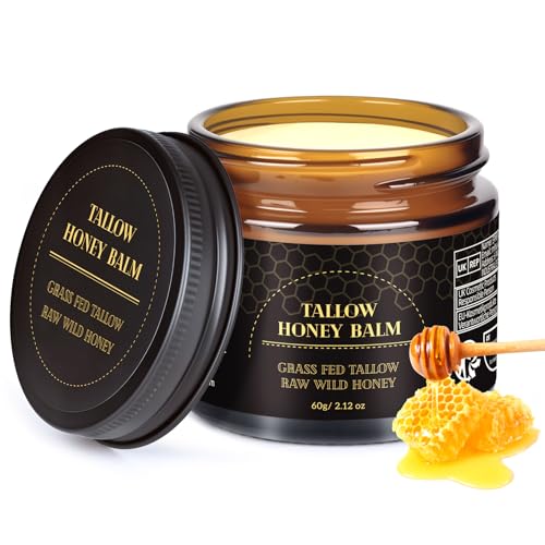 MEIDU Beef Tallow for Skin,Tallow and Honey Balm for Face,Raw Wild Honey Blend,Organic Grass-Fed Beef Tallow Balm,Face and Body Moisturizer(60g)