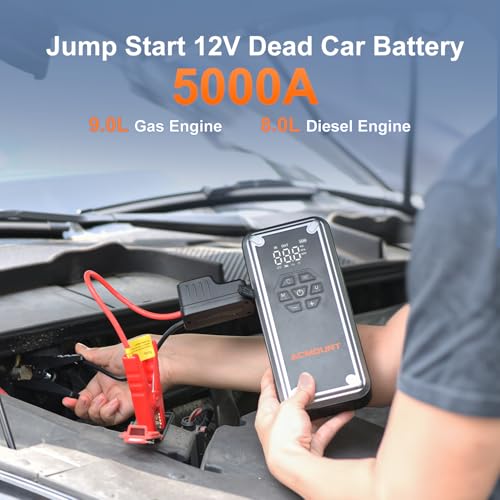 Acmount W160 Jump Starter with Air Compressor, 5000A Portable Car Jump Starter 150PSI Tire Inflator/Air Pump, 12V Battery(Up to 9L Gas/8L Diesel Engine) Jump Pack, Car Emergency Kit, Idea Gift for Man - Image 3