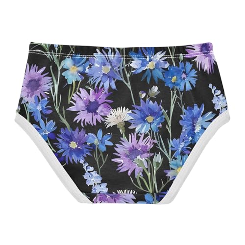 Cotton Girls Underwear Toddler Watercolor Wildflowers Black Cute Panties Girl Durable Briefs Underpants 2t2