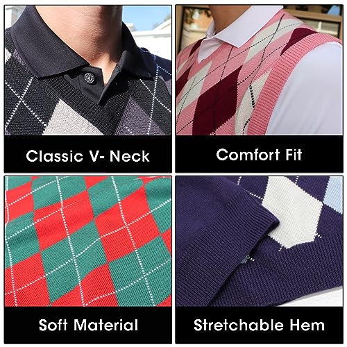 V-Neck Argyle Golf Sweater Vests - GolfKnickers: Mens - Pullover - (EE-6Z)4