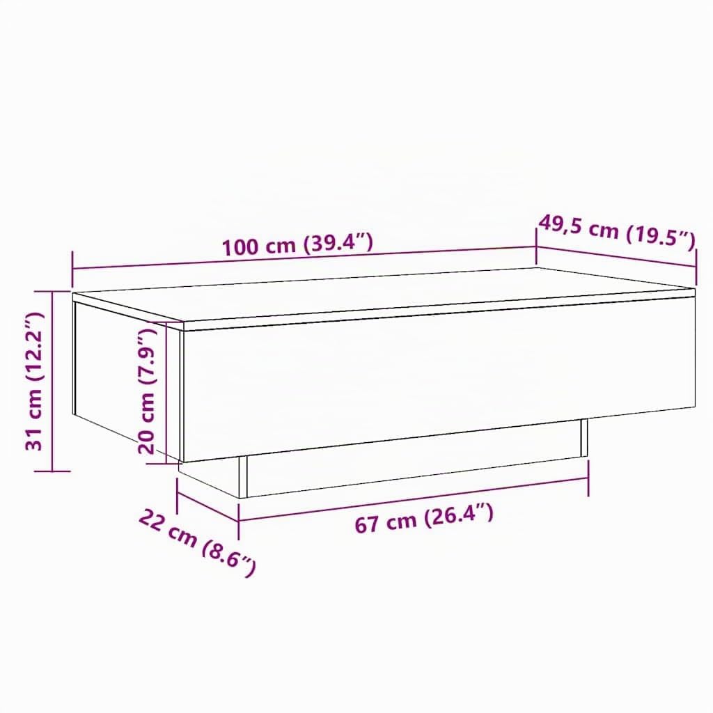 vidaXL Tavolino Salotto Grigio Cemento 100x49,5x31cm Legno Multistrato