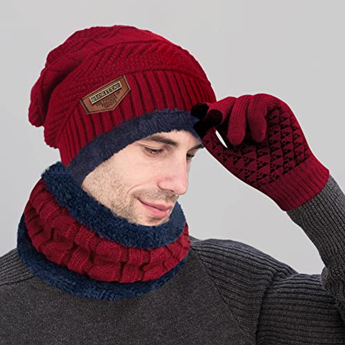 Image of Loritta Winter Hats for Men, 3 PCS Fleece Beanie Scarf Gloves Set