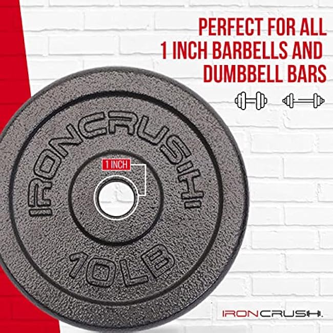 Standard 1 inch Cast Iron Weight plates - Superior Hammertone Finish, Wider Range 1.25-50 lbs Weights. Ideal for Dumbbell Handles, 1in Barbells, Adjustable Kettlebell Handles - Sold in Pairs