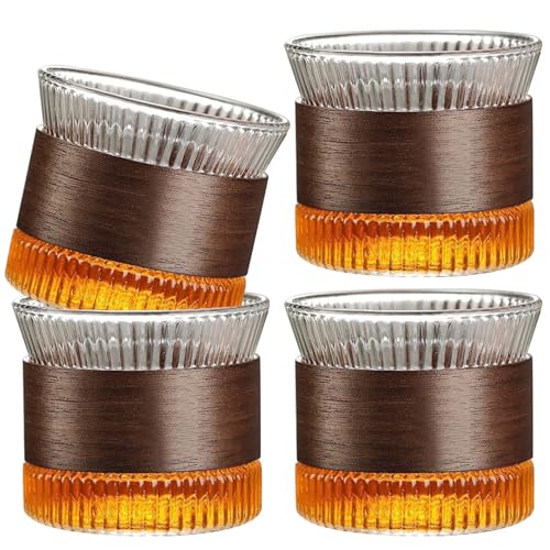 Juego de 4 tazas de café de cristal de 170 ml, vasos de capuchino, taza de café y té, tazas de espresso, tazas de café y té, incluye madera de nogal (negro)