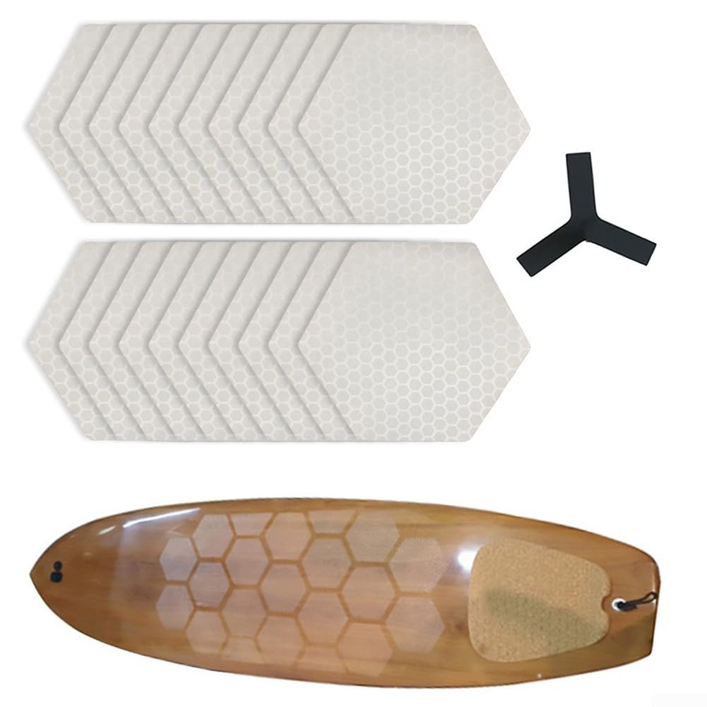 Zoegneer Almohadillas antideslizantes para tabla de surf, material de PC, juego de 20 piezas con regla de espacio para accesorios de surf, color blanco, 8 x 14 cm, resistente al desgaste para uso a