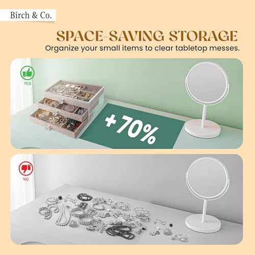 Image of Birch & Co. Jewellery Box - 3 Layer Jewellery Organizer Storage Box, Portable Travel-Friendly Storage. Elegant Storage Case for Rings, Earrings, Necklaces & Bracelets, Grey