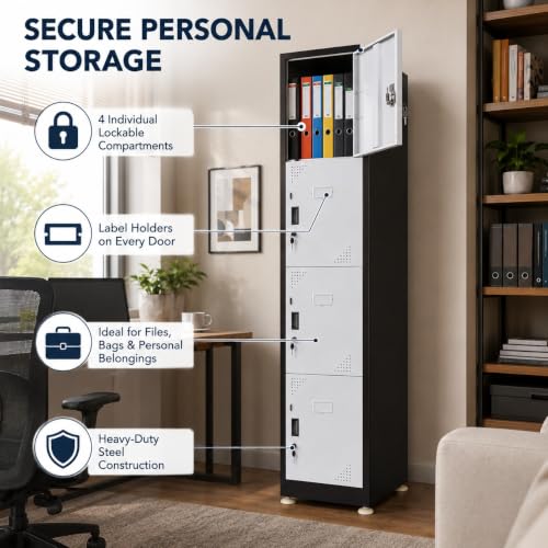 Image of Amazon Brand - Solimo 4-Door Vertical Steel Locker | Heavy-Duty Lockable Storage Cabinet for Gym, School, Office & Home | Secure Compartments for Clothes, Gear & Valuables Powder Coated Brown Finish