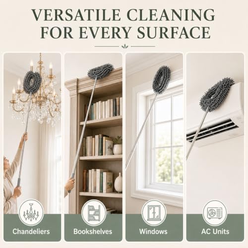 Image of Fan Cleaner Brush with Long Rod | Telescopic Fan Cleaning Mop Microfiber Dust Cleaner | Upto 2 Meter Extendable Duster for Home Cleaning Microfiber Duster for Cleaning of Home Kitchen Car Ceiling