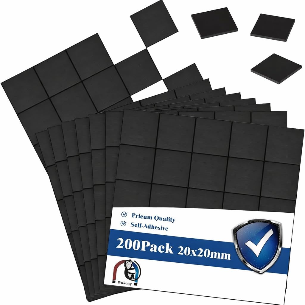 Wukong Samoprzylepne płytki magnetyczne, 10 x 10 mm, 200 sztuk z klejem 3M, magnesy samoprzylepne, płaskie magnesy, elastyczna folia magnetyczna samoprzylepna do zdjęć i innych