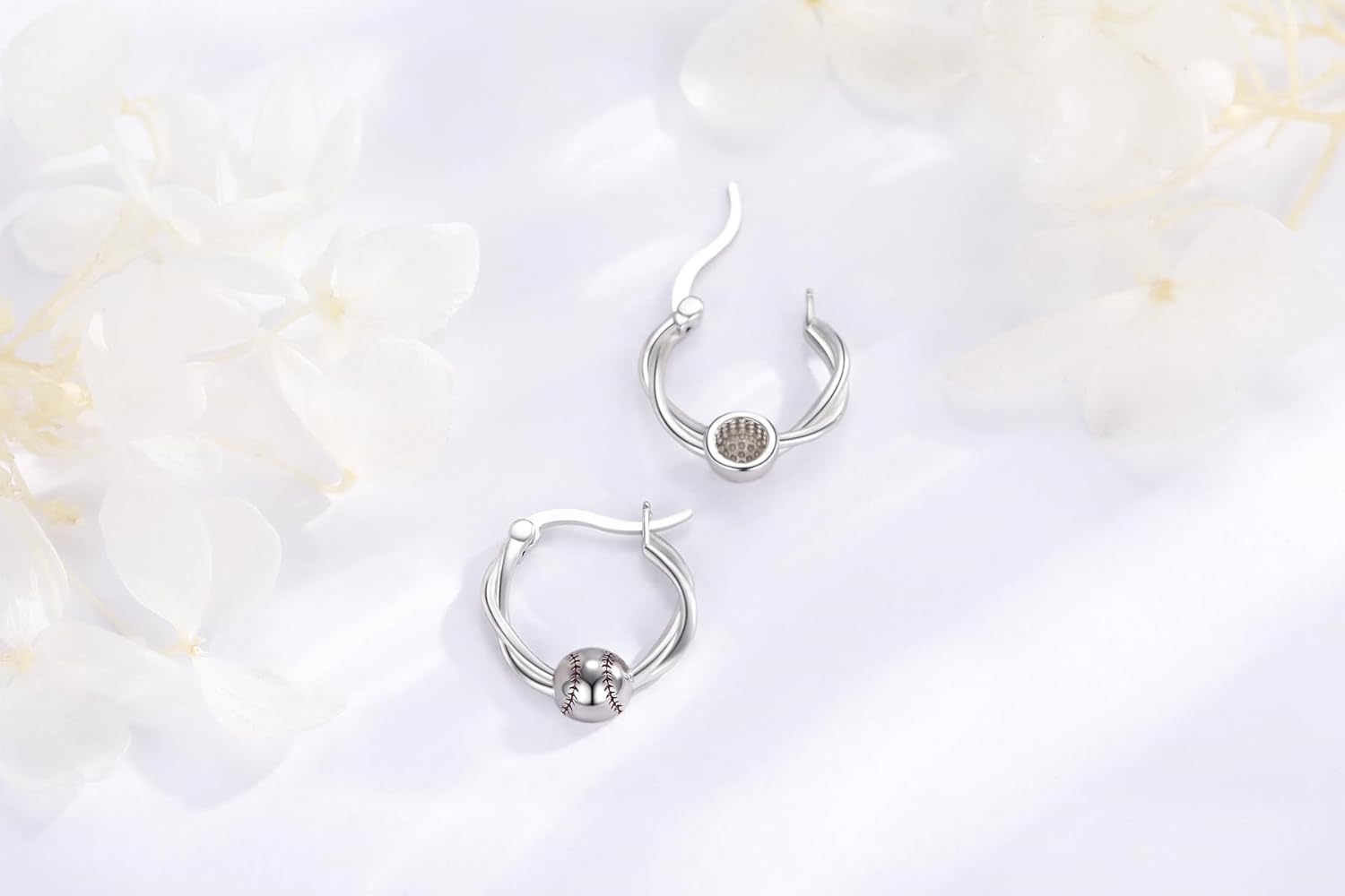 925 Sterling Silver Baseball/Football/Basketball/Volleyball Earrings Ball Hoop Earrings Cool Sports Earrings Jewelry Gifts for Women Girls Sensitive Ears - Image 6