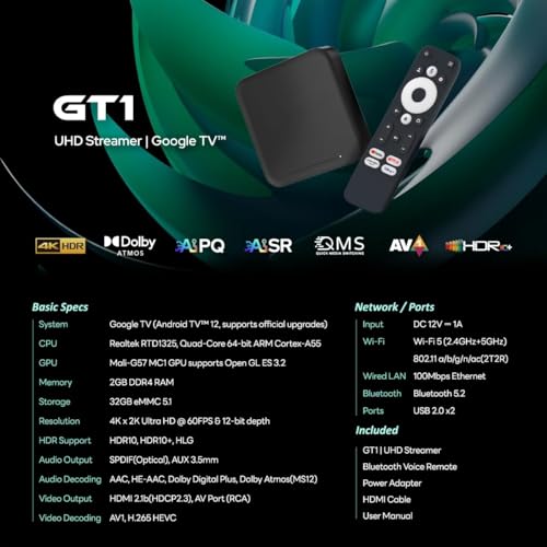 Image of TOPTRO GD1 4K G-TV-B Android 14 Certified Net - Flix, HDR10+, Dolby Atmos, DD+, AI-Powered Visuals, Voice Control, 2G, 16G, Wi-Fi 6, YouTube, Hotstar, Prime, Zee5 & Many Apps for Projectors & TV