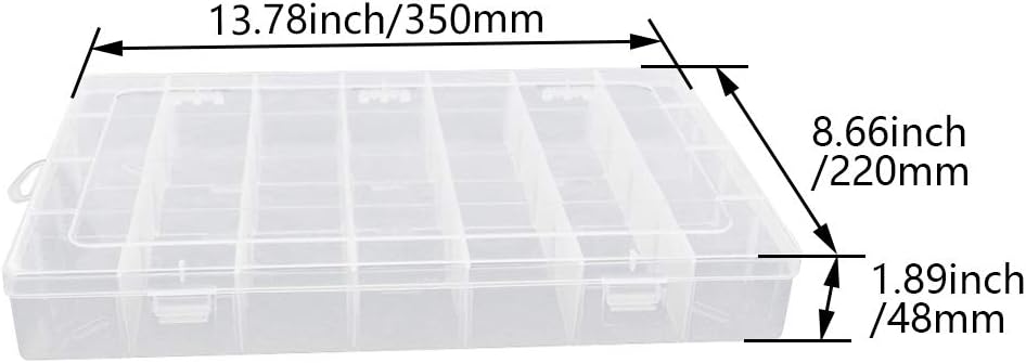 Yinpecly Component Storage Box 350x220x48mm Adjustable Divider 28 Grids Removable Compartment PP Organizer for Jewelry Beads Earring Container Tool Fishing Hook Small Accessories 1Pcs