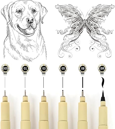 Image of Mircon Black Fineliner Pen for Artist with Different Nib Size - Extra Fine Point Type for Calligraphy, Drawing, Designing, Comic, Waterproof, Sketching,manga art pen for Artist (6pcs (0.2mm-0.5mm))