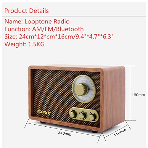 Looptone Am Fm Classic Retro Radio With Bluetooth Speaker,Vintage Wood Table Radio With Treble Bass Control For Kitchen Living Room With Rotary Knob #TOP4