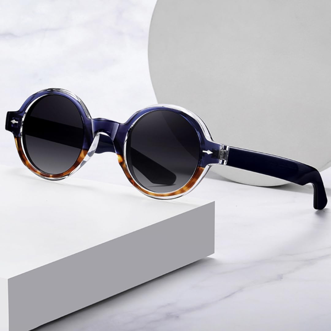 Occhiali da sole rotondi polarizzati retrò da uomo, montatura in acetato per donna, stile blu leopardato grigio