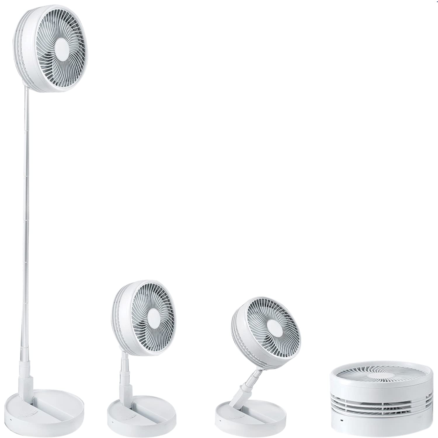 Ventilador inalámbrico, plegable y ajustable – Ventilador de pie de mesa y de suelo silencioso, portátil y con batería recargable por USB
