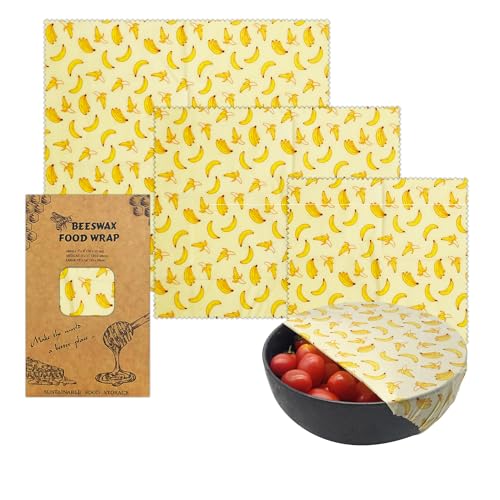 Bethany Home ワックスペーパー 3枚セット 蜜蝋ラップ 食品保存用ラップ サンドイッチの包み紙 蜜蝋布 再利用可能 無添加 繰り返し使える オーガニック 環境にやさしい 分解可能 生鮮保存 お土産 贈り物 プレゼント (バナナ-3pcs)（Amazon）