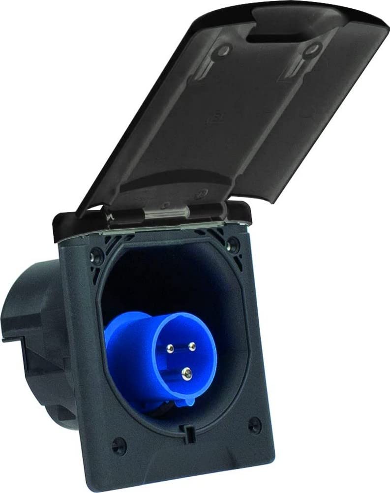 as - Schwabe Camping CEE Caravan Power Plug, 230 V/16 A Camping Extension Plug, 3-Pin Plug for Caravans, Hinged Lid with Magnetic Closure, IP44, Made in Germany, Anthracite Grey, 62472