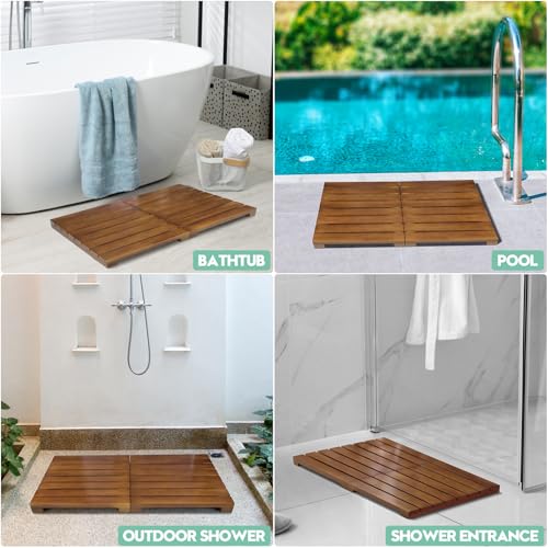 Teak Shower Mat - Foldable Wood Bath Mat, Floor Mat for Bathtub, Door, Spa, Sauna, Pool, Ideal for Indoor Outdoor by HONGJUNLEE - Image 6