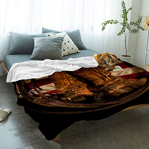 T&H Xhome Flannel Fleece Microfiber Throw Blanket Usa Western Blanket, Cowboy Hat With Boots Rope On American Flag Soft Warm Fuzzy Lightweight Bed Blankets For Couch Bedroom Living Room 50"X80" #TOP1