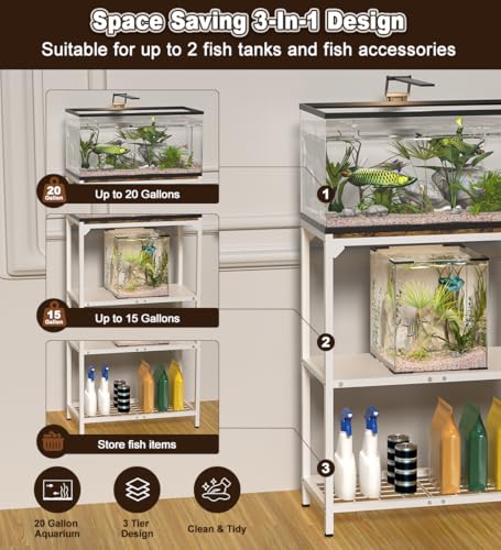 AnBaiMei 20 Gallon Aquarium Stand, Fish Tank Stand with Adjustable 3-Tier Storage Shelf, Heavy Duty Reptile Breeder Turtle Tank Terrarium Rack Table for Home Office, 24" L x 12" W x 32.2" H, White by AnBaiMei - Used condition - Image 3