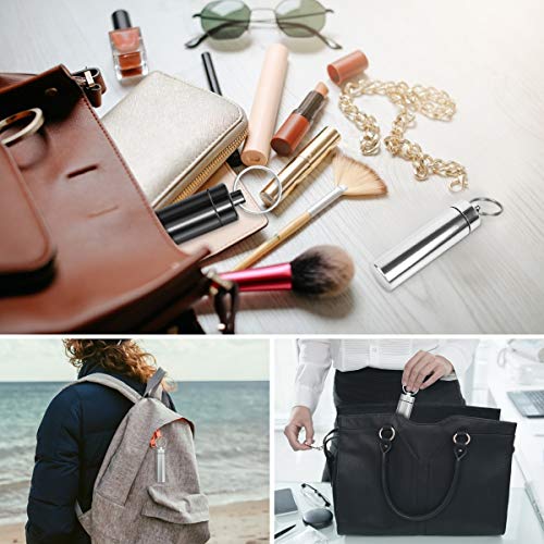 Minisland Large Portable Metal Aluminum Toothpick Holders Keychain Pocket Outdoor Travel Small Q-Tips Pill Containers Waterproof Dia.23Mm Silver And Black Set -Msl144 #TOP6