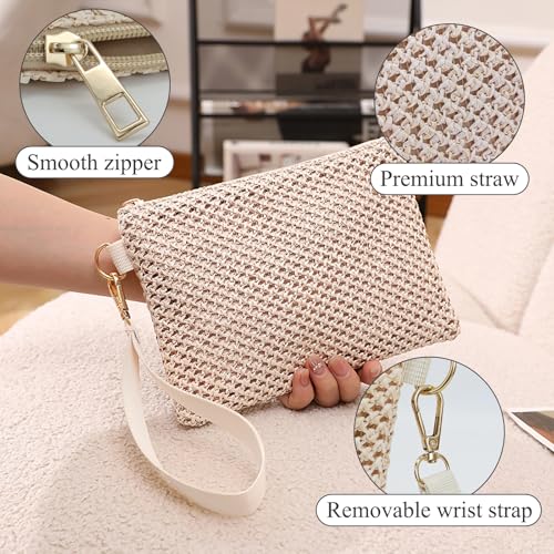 Image of Straw Clutch Purses for Women, Bohemian Straw Handbag Small Summer Beach Bag Wristlet Wallet with Zip