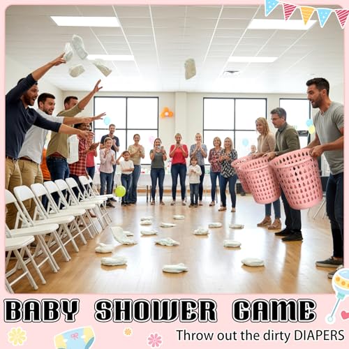 LemonRoad 4 Pack Funny Baby Shower Diaper Games Activities Kits Toss the Diaper in the Pail Hilarious Gender Reveal Games Prizes Accessories for Boys Girls Women Men (Pink)