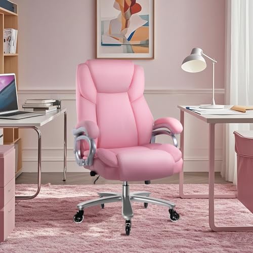 Image of Waleaf 500lbs Big and Tall Office Chair, Heavy Duty Chair for Heavy People, Adjustable Ergonomic Lumbar Support Executive Chair, Large High Back and Quiet Rubber Wheels, Pink