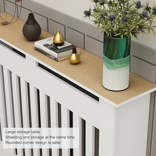 Cubierta de radiador de madera blanca con estante para baño y salón 5
