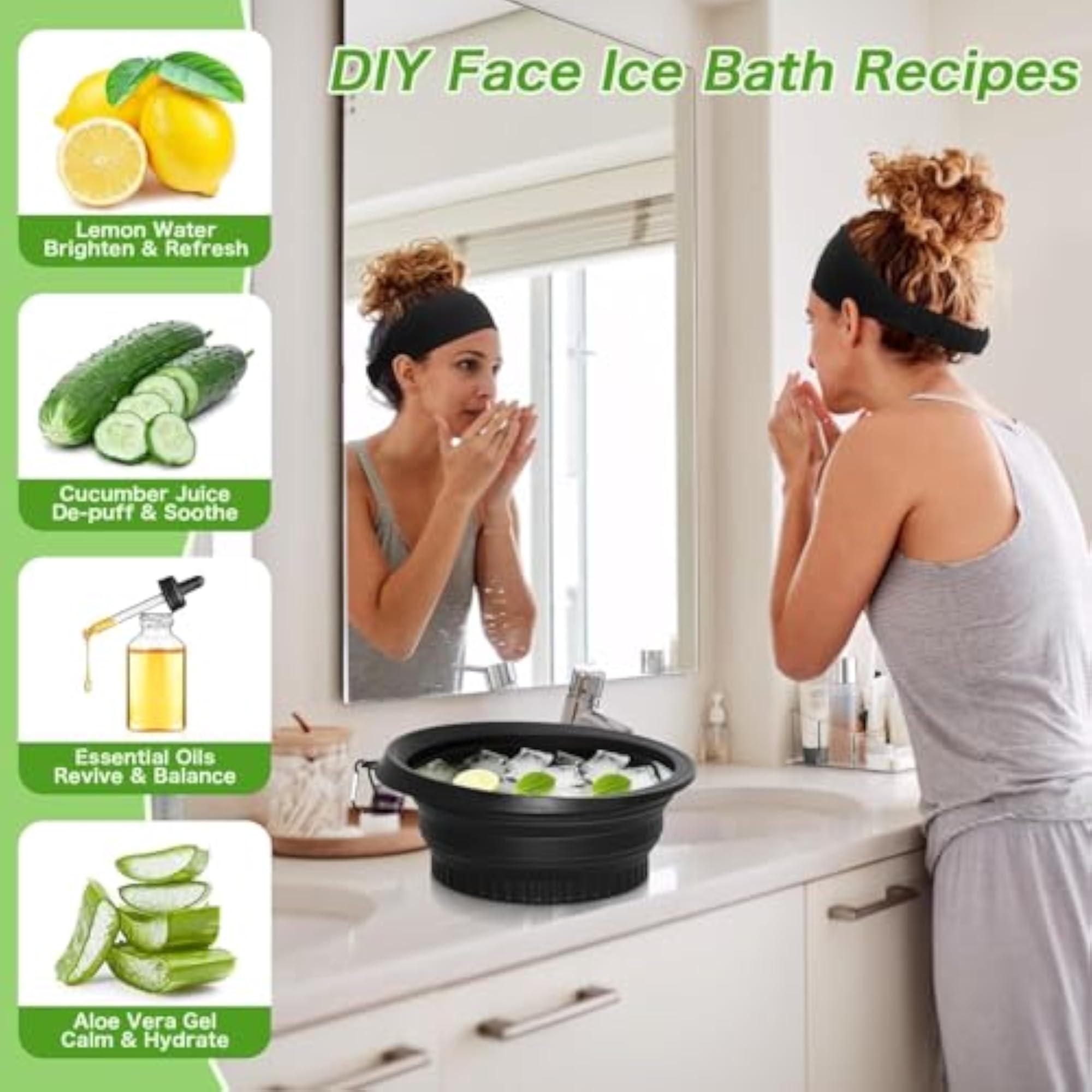 Silicone Collapsible Face Bowl with Built-in Ice Tray, Black