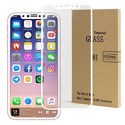 FOOING WCH9131 iPhone X Screen Protector Tempered Glass 9H Hardness Ultra-Thin Full Coverage Crystal Clear Scratch Resistant Bubble-Free Anti-Fingerprint for Apple iPhone X White