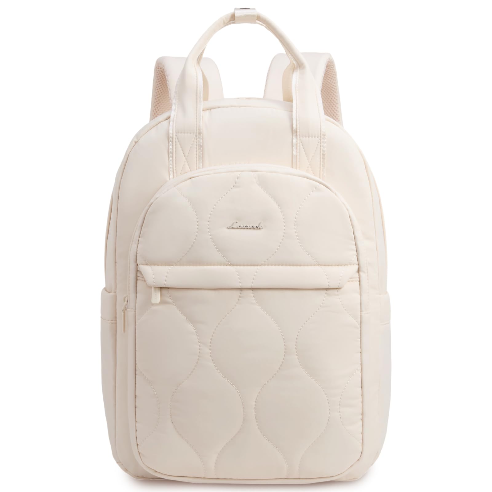 LOVEVOOK Laptop Backpack for Women, College Travel Backpack Puffer Womens Backpack for 15.6 Inch Laptop, Computer Water-Resistant Quilted Casual Daypack, Beige