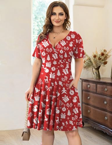 Image of Ahlaray Plus Size Faux Wrap Dress for Curvy Women with Pockets | Flattering faux wrap V-neck with soft stretch fabric and pockets for work, weddings and everyday comfort.